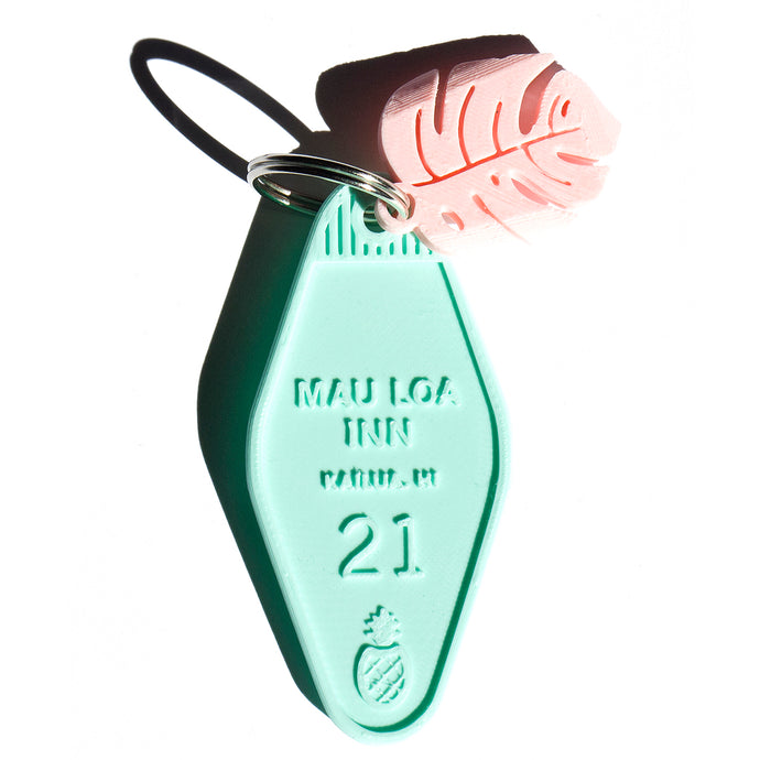 Mau Loa Keychain & Pink Monstera Leaf